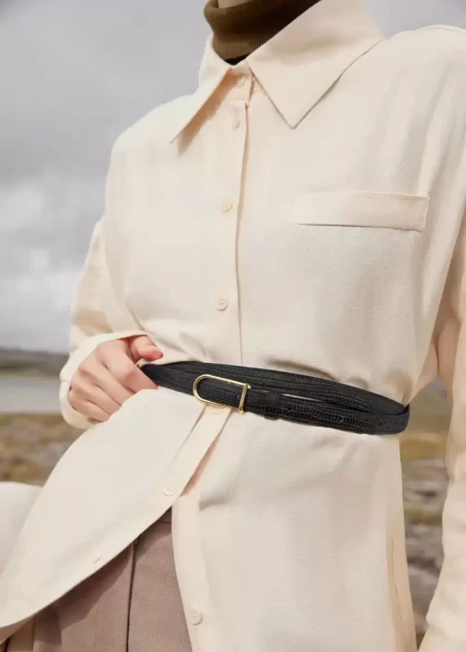 Thin Umi Belt Edition  Black Lizard Print